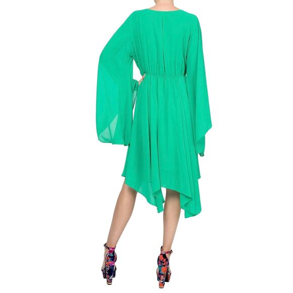 Meghan Los Angeles Sunset Dress Size XL Emerald Handkerchief Hem Kimono Sleeves - Picture 3 of 16